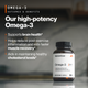 Omega-3 Outcomes and Benefits, our high-potency Omega-3: supports brain health, helps reduce post-exercise inflammation and aids faster muscle recovery, aids in maintaining healthy cholesterol levels. Momentous Omega-3 bottle on a gray countertop, 60 softgels, NSF Certified Sport, The Momentous Standard Signature Spec, supports brain, joint and heart health, 1600mg EPA and DHA in balanced 1 to 1 ratio, natural triglyceride form for optimal absorption. (455 chars)