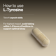 How to use Momentous L-Tyrosine, take 1 capsule daily, and for highest impact avoid taking within 1 to 2 hours of bedtime to support optimal sleep. A single cream-colored capsule rests on a tan surface. (202 chars)