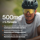 Man in a cycling helmet and gold mirrored sunglasses grinning mid-ride, 500mg of L-Tyrosine: has acute benefits, unlike general nootropics that build over time, supports the production of dopamine and norepinephrine, precursor to key neurotransmitters that drive focus and alertness. (283 chars)