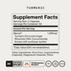 Momentous Turmeric Supplement Facts, serving size 2 capsules, 30 servings per container, Meriva turmeric Curcuma longa rhizome extract with 18 percent curcuminoids and sunflower lecithin 1,000mg, other ingredients rice flour, hypromellose capsule, magnesium stearate, silica, NSF Certified Sport, The Momentous Standard, gluten free, GMO free, vegan. (350 chars)