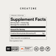 Momentous Creatine supplement facts panel showing serving size 1 scoop 5g, 90 servings per container, creatine monohydrate 5g, no other ingredients, NSF Certified Sport, Momentous Creatine Signature Spec, GMO free, gluten free, vegan