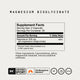 Magnesium Bisglycinate Supplement Facts panel. Serving Size: 2 Capsules. Servings Per Container: 30. Amount Per Serving: Magnesium 200 mg, as magnesium bisglycinate, 48% Daily Value. Percent Daily Value based on a 2,000 calorie diet. Other Ingredients: hypromellose, silica, magnesium stearate, microcrystalline cellulose. Certification seals: NSF Certified for Sport, The Momentous Standard, GF for gluten free, GMO Free, and Vegan.
