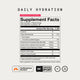 Momentous Daily Hydration Supplement Facts, Watermelon Flavor, 30 Packets, serving size 1 packet 3.2g, 10 calories, total carbohydrate 2g, total sugars 1g including 1g added sugars, chloride from Hawaiian Red Sea Salt 150mg, sodium from Hawaiian Red Sea Salt 100mg, potassium as potassium citrate 50mg, organic cane sugar 1g, organic honey powder 1g, other ingredients citric acid, natural watermelon flavors and Reb M, The Momentous Standard, NSF Certified Sport, gluten free, GMO free. (487 chars)
