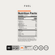 Momentous Fuel Nutrition Facts, Passion Orange Guava Flavor, 15 servings, serving size 1 scoop 33.1g, 120 calories, sodium 300mg, total carbohydrate 28g including 27g added sugars, potassium 150mg, magnesium 100mg, zinc 3mg. Ingredients: Palatinose Isomaltulose, Fructose, Citric Acid, Natural Flavors, Salt, Magnesium Citrate, Potassium Chloride, Silica, Carrot and Pepper Juice Powder Color, Reb A, Zinc Citrate. NSF Certified Sport, Momentous Fuel Signature Spec, gluten free, GMO free, vegan. (496 chars)