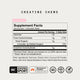 Supplement Facts panel for Momentous Creatine Chews, Strawberry Flavor. Serving size: 1 chewable tablet. Amount per serving: Calories 10; Total Carbohydrate 1g (less than 1% DV); Total Sugars 1g (daily value not established); Includes 1g Added Sugars (2% DV); Creatine monohydrate 1g (daily value not established). Percent daily values based on a 2,000 calorie diet. Other ingredients: Dextrose, Stearic Acid, Coconut Oil Powder, Silica, Citric Acid, Natural Strawberry Flavor, Reb M, Beet Root (Color). Certific