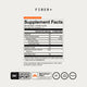 Fiber+ orange flavor supplement facts label showing 10 packets with dietary fiber, psyllium husk, and other ingredients; NSF