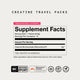 Momentous Creatine Travel Packs supplement facts, Watermelon Flavor, 15 packets. Serving Size: 1 Packet (6.6g), Servings Per Container: 15. Amount Per Serving: Creatine Monohydrate (Momentous) 5g, Daily Value not established. Other Ingredients: Natural Watermelon Flavors, Citric Acid, Stevia. Certifications: NSF Certified Sport, Momentous Signature Spec, GMO Free, Gluten Free, Vegan.