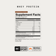 Whey Protein Supplement Facts, Chocolate Flavor, 10 packets. Serving size 1 packet (26.4g), 10 servings per container. Calories 90. Total Carbohydrate 2g. Dietary Fiber under 1g. Total Sugars under 1g. Protein 20g, 40% DV. Calcium 100mg 8%. Iron 0.8mg 4%. Sodium 160mg 7%. Potassium 150mg 3%. Grass Fed Whey Protein Isolate 23.4g. ProHydrolase, proteases from Bacillus sp. and Ananas comosus, 200mg. Other Ingredients: Natural Flavors, Cocoa, Salt, Monk Fruit Extract, Stevia. Contains Milk.