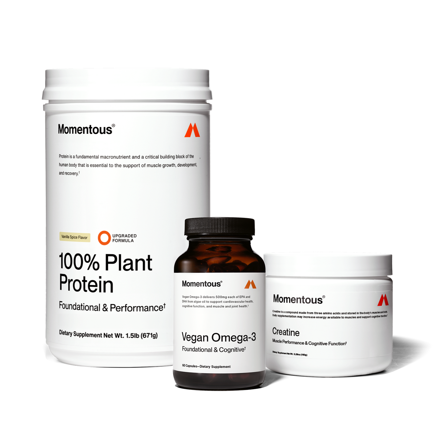 The Momentous Three - Vegan with Vanilla Spice Plant protein, Vegan Omega 3, and creatine