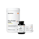 Three Momentous supplement containers: white whey protein isolate powder tub, black Magtein capsule bottle, and white creatin