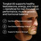 Key benefits of Tongkat Ali supplement, highlighting support for energy, strength, stamina, healthy testosterone levels, and overall vitality.