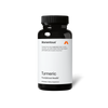 A black bottle of Momentous Turmeric dietary supplement is centered on a black background with a white label. Text on the label reads: “Momentous®” “Turmeric is a root vegetable that is rich in curcumin—an antioxidant that may support joint health and muscle recovery.†” “Turmeric” “Foundational Health†” “60 Capsules—Dietary Supplement”