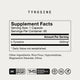 Image of label titled “TYROSINE Supplement Facts.” Serving Size: 1 Capsule. Servings Per Container: 60. Amount Per Serving: L-Tyrosine 500 mg. Daily Value not established. Other Ingredients: Rice Flour, Hypromellose, Magnesium Stearate, Silica. Icons indicate NSF Certified Sport, TMS (Backed by The Momentous Standard), Gluten Free, GMO Free, and Vegan.