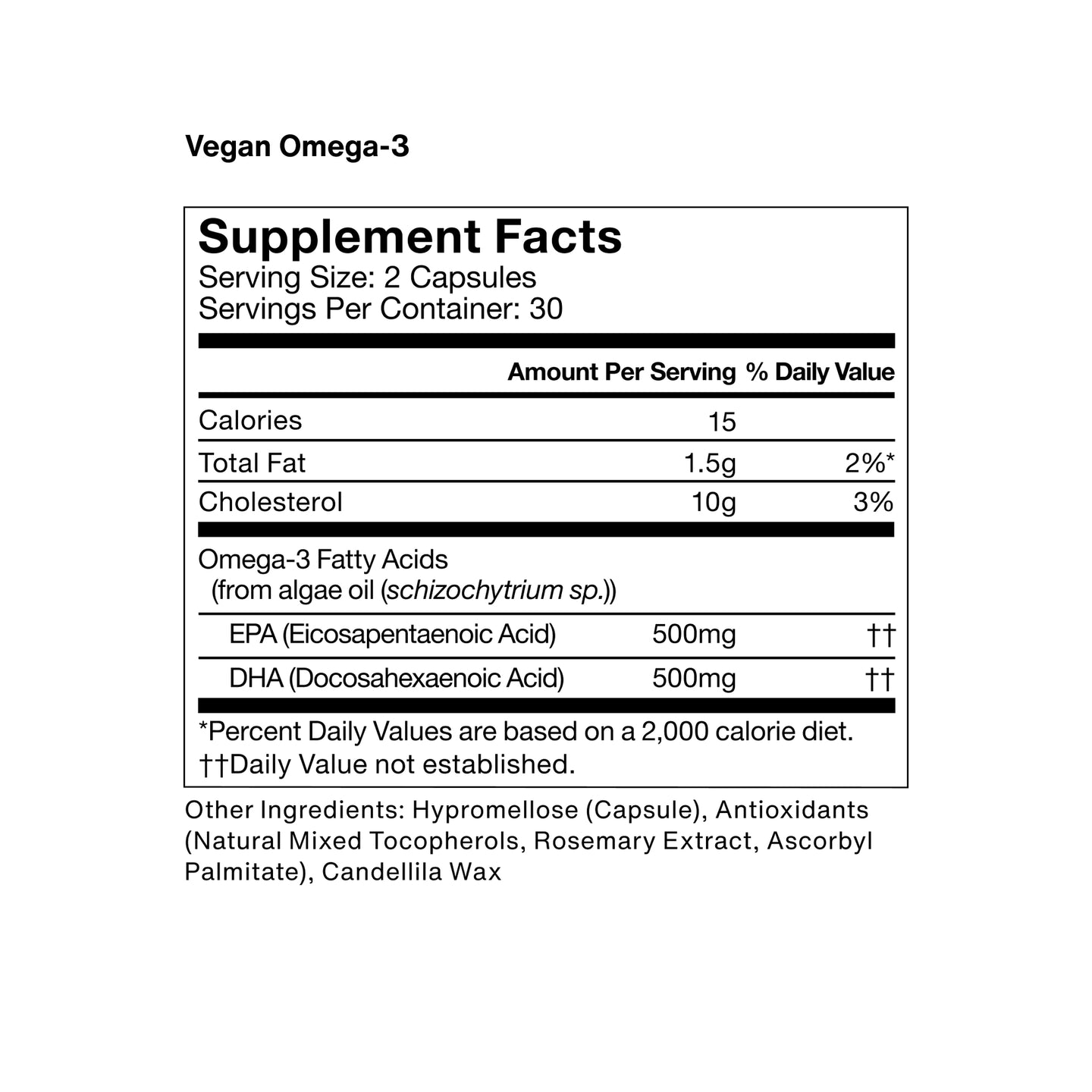 Vegan Omega 3 supplement facts