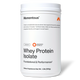 Momentous Whey Protein Isolate unflavored supplement container on a black background, white jar labeled “Whey Protein Isolate” with upgraded formula.