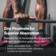 Close-up of a person gripping a barbell in a gym. Text reads: “Zinc Picolinate for Superior Absorption. Selected for its bioavailability to support efficient absorption and utilization. Highly absorbable form. Supports consistent daily utilization. Trusted for performance.”