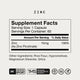 Label titled “Zinc Supplement Facts.” Serving Size: 1 capsule. Servings Per Container: 60. Zinc (as zinc picolinate): 15 mg (136% daily value). Other ingredients: Rice flour, hypromellose, magnesium stearate, silica. Icons indicate NSF Certified Sport, TMS (Momentous Standard), gluten free, GMO free, and vegan.
