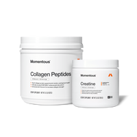 Momentous Collagen Peptides, Unflavored, 30 servings, 1.12lb 507g, 15g of collagen protein supports joint, tendon, and ligament health, clinically studied FORTIGEL reduces joint discomfort, enhanced with Vitamin C to increase collagen strength; beside Creatine, The Momentous Standard Signature Spec, Unflavored, 30 servings, 5.3oz 150g, supports cognitive and muscle performance, highest quality pure creatine monohydrate, ultrafine powder for easy mixability, NSF Certified Sport. (482 chars)