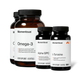 Momentous Omega-3 in two amber bottles, 60 softgels, supports brain, joint and heart health, 1600mg EPA and DHA in balanced 1 to 1 ratio, natural triglyceride form for optimal absorption; Alpha GPC, 60 capsules, supports focus, memory, and cognitive performance, helps improve muscular output and athletic performance; L-Tyrosine, 60 capsules, sustains cognitive performance under stress, supports alertness and focus. NSF Certified Sport. (439 chars)